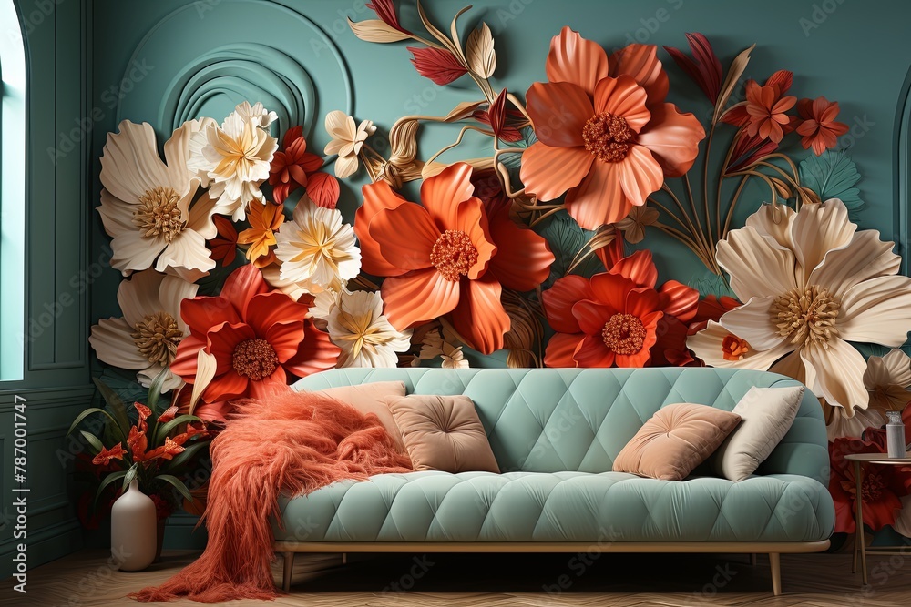 Poster Transform your design with vibrant floral patterns and botanical textures. Add a fresh touch to your projects with nature-inspired elements. Perfect for a lively and dynamic aesthetic, Generative AI.