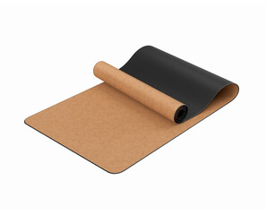 3D Half Rolled Beige And Black Yoga Mat Fitness And Health Exercise Equipment 3D Illustration