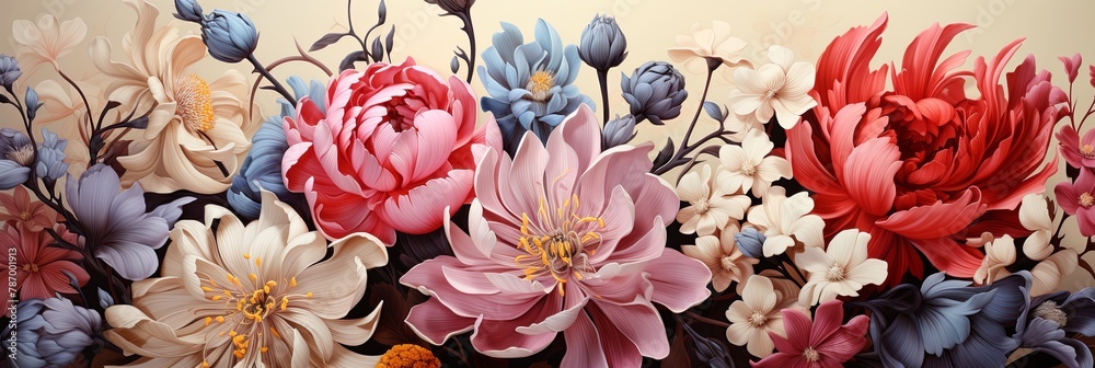Poster Transform your design with vibrant floral patterns and botanical textures. Add a fresh touch to your projects with nature-inspired elements. Perfect for a lively and dynamic aesthetic, Generative AI.