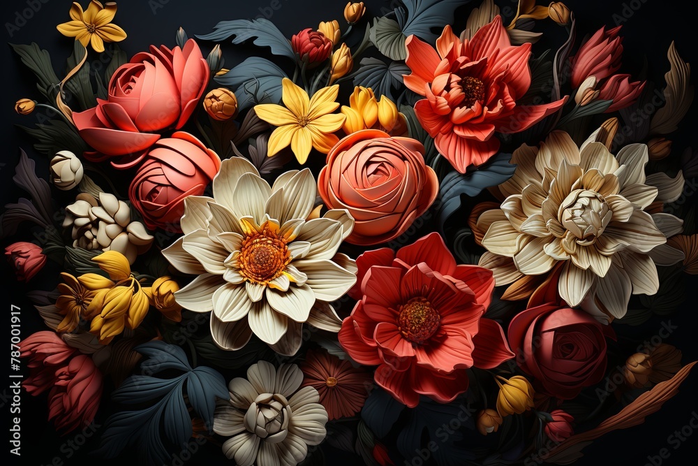 Poster Transform your design with vibrant floral patterns and botanical textures. Add a fresh touch to your projects with nature-inspired elements. Perfect for a lively and dynamic aesthetic, Generative AI.