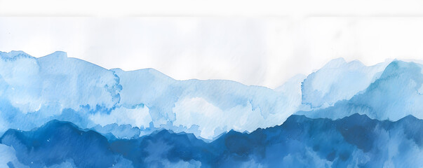 Blue misty mountains watercolor landscape background