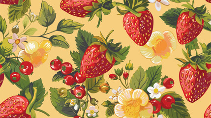 Floral ornamental pattern. Strawberries with fruits a