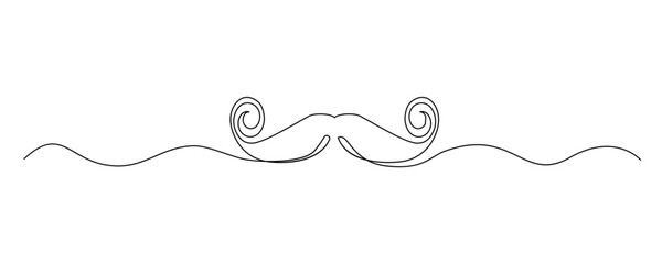One Line Mustache Icon, Monoline Mustaches Symbol, Continuous Whiskers Silhouette, Mustache Endless Shape, Men Fashion Vector Illustration - obrazy, fototapety, plakaty