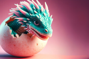 Dragon hatching from eggshell.