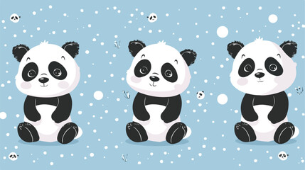 Kawaii panda bears. Cute pandas in Four poses. Hand dr