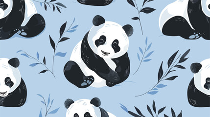 Kawaii panda bears. Cute pandas in Four poses. Hand dr - obrazy, fototapety, plakaty