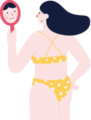 Woman with bikini looking at herself in the mirror