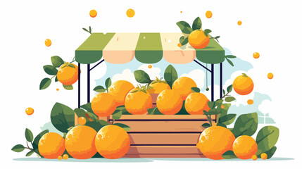 Fresh oranges at a fruit market bursting with juicy