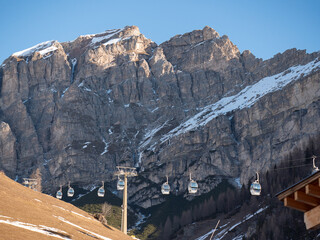 Cable Car Ski Lift in the Italian Mountain Alps in Summer Day.