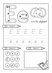 E is for Elephent Alphabet Worksheets for Kindergarten.eps