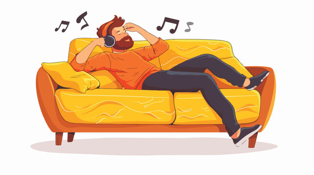 Man lying relaxing on the sofa and listen music and dr