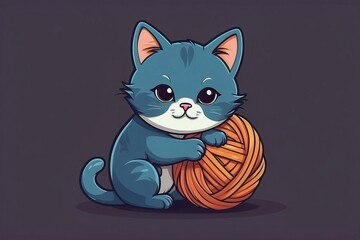 AI generated illustration of a cute cat playing with a woolen ball