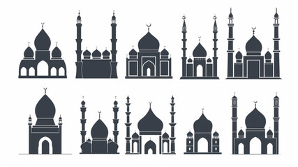 set of flat mosque dome silhouette vector - obrazy, fototapety, plakaty
