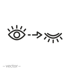 close his eye icon, human eyes and eyelashes, thin line symbol - vector illustration