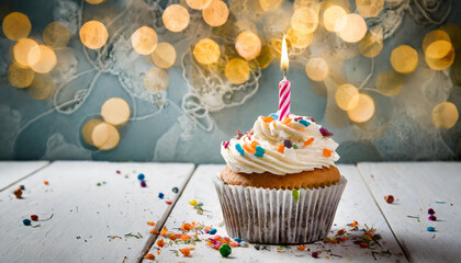 birthday cupcake with candles illustration background - 787007710