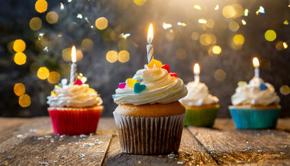 birthday cupcake with candles illustration background - 787007719