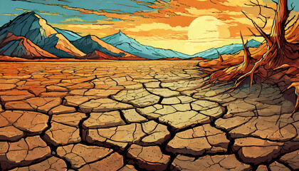 Drought, parched ground Illustration , climate change - 787007754