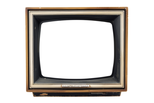 Old vintage television monitor screen with empty displays isolated background, flat view of computer screen, electronic device for showing detail.