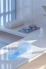 Transformational Cleaning Experience: Display of a Distinctive White and Blue Sponge Eraser's Versatility and Efficacy