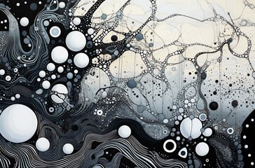 AI generated illustration of a painting featuring bubbles floating on water's surface