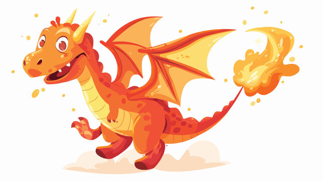 Funny fire dragon cartoon. Flying fairytale cute dino
