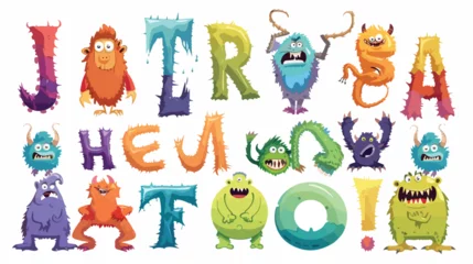 Fotobehang Monster Funny monsters cartoon alphabet Vector illustration