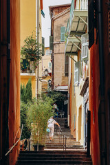 Streets and houses in the center of Villefranche sur Mer, southern France
