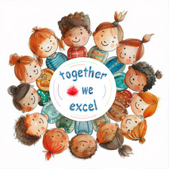 AI generated illustration of a joyful group of kids, concept of unity and passion for learning