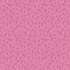 Many doodle stick figures tumbling chaotically on cobalt pink background vector seamless pattern. Subtle monochrome surface art for printing on different materials or use in graphic design projects.