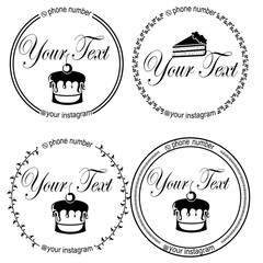 vector icon, black and white logo for confectioners in four variants, with a cake. 