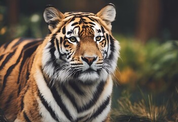 Fototapeta na wymiar AI generated illustration of a Bengal tiger sitting in a grassy field