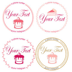 vector icon, color logo for confectioners in four versions, with a cake 
