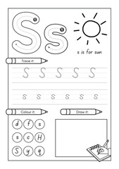 S is for Sun Alphabet Worksheets for Kindergarten.eps