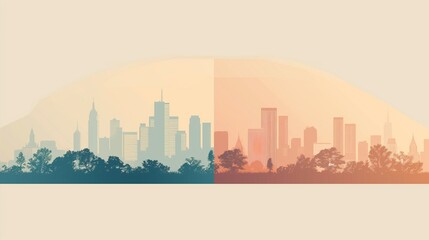 AI generated illustration of a city skyline silhouette on a beige background