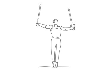 Artistic gymnasts hanging. Olympics concept one-line drawing