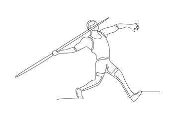 Male javelin throwers competing. Olympics concept one-line drawing