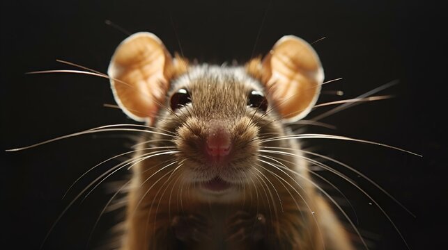 AI-generated illustration of a brown rat with prominent ears pictured against a dark background