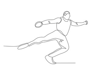 Fototapeta na wymiar Male discus throwers competing. Olympics concept one-line drawing
