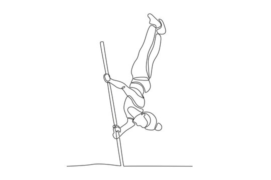 Female pole vault athlete. Olympics concept one-line drawing