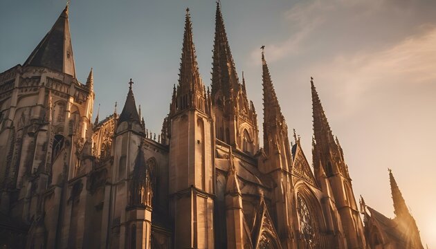 AI generated illustration of a tall church with multiple spires