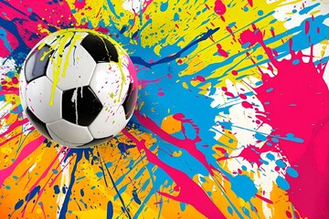 AI generated illustration of a soccer ball splattered with paint
