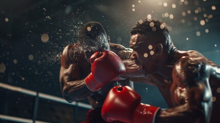 Intense boxing match captured in super slow motion featuring two athletes