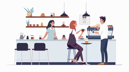 People in cafe flat vector illustration. Girlfriends m