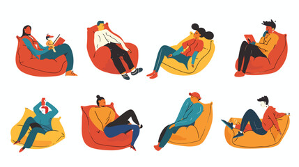 People sitting or lying in different poses. Sleeping illustration