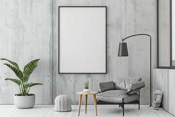 Modern scandinavian interior with poster mockup created with generative ai