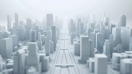 3d render of white map scene with city roads buildings top view isometric perspective