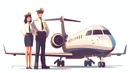 Pilot captain and stewardess airplane crew standing ne - obrazy, fototapety, plakaty