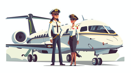 Pilot captain and stewardess airplane crew standing ne - obrazy, fototapety, plakaty