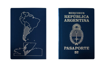 Passport of Argentina, seen from the front and from the back. isolated