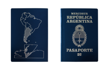 Passport of Argentina, seen from the front and from the back. isolated